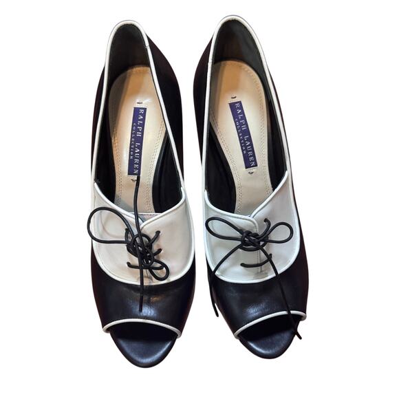 NEW Ralph Lauren Collection Purple Label Katia Leather Lace Up Oxford Heels 38.5 - Picture 5 of 11